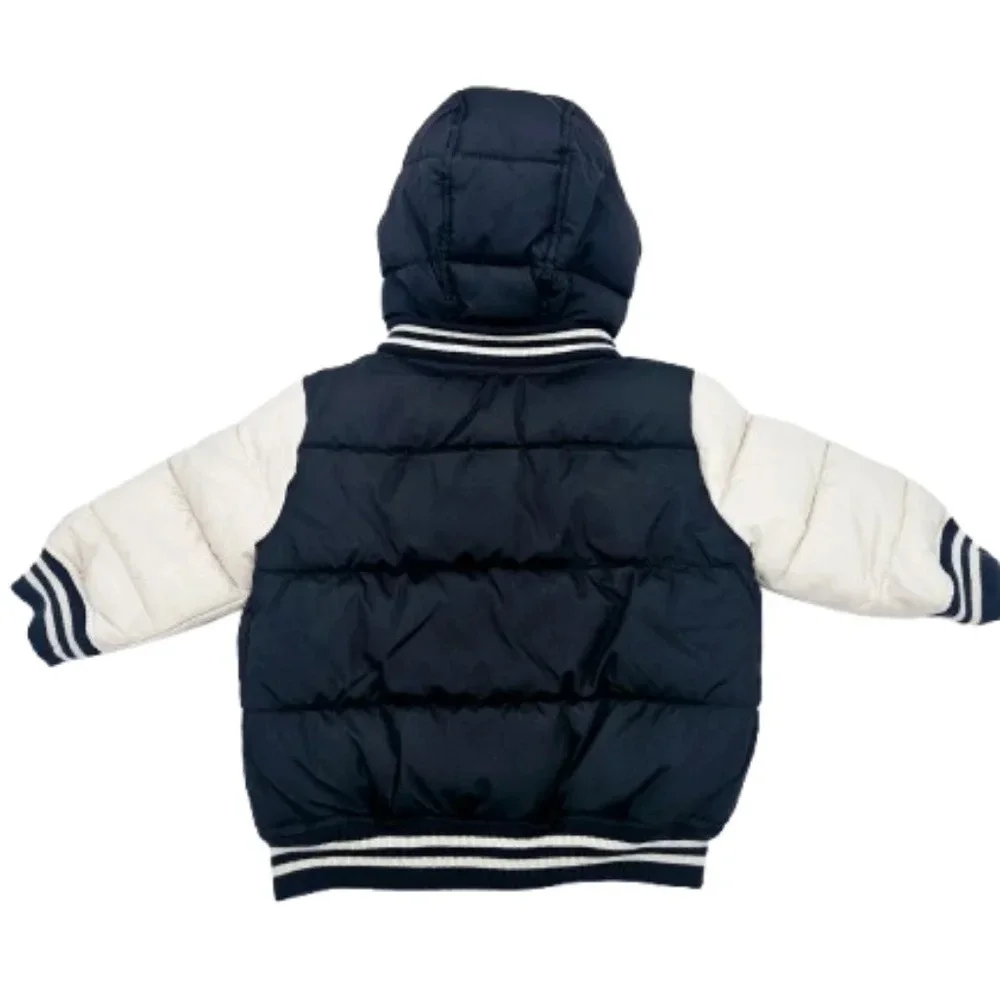 Baby Gap Puffer Jacket 6-12 Months Hooded Navy Varsity Style Warm Winter Coat